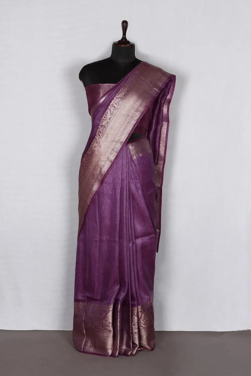 Banarasi Silk Linen Saree | Gold Zari Border | KIHUMS Saree kihums clothing