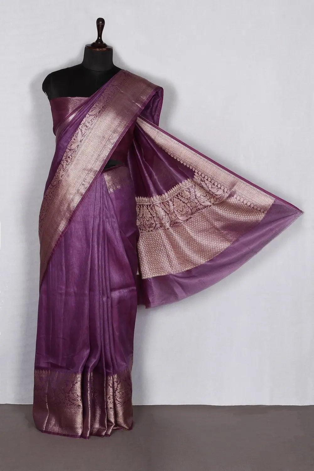 Banarasi Silk Linen Saree | Gold Zari Border | KIHUMS Saree kihums clothing