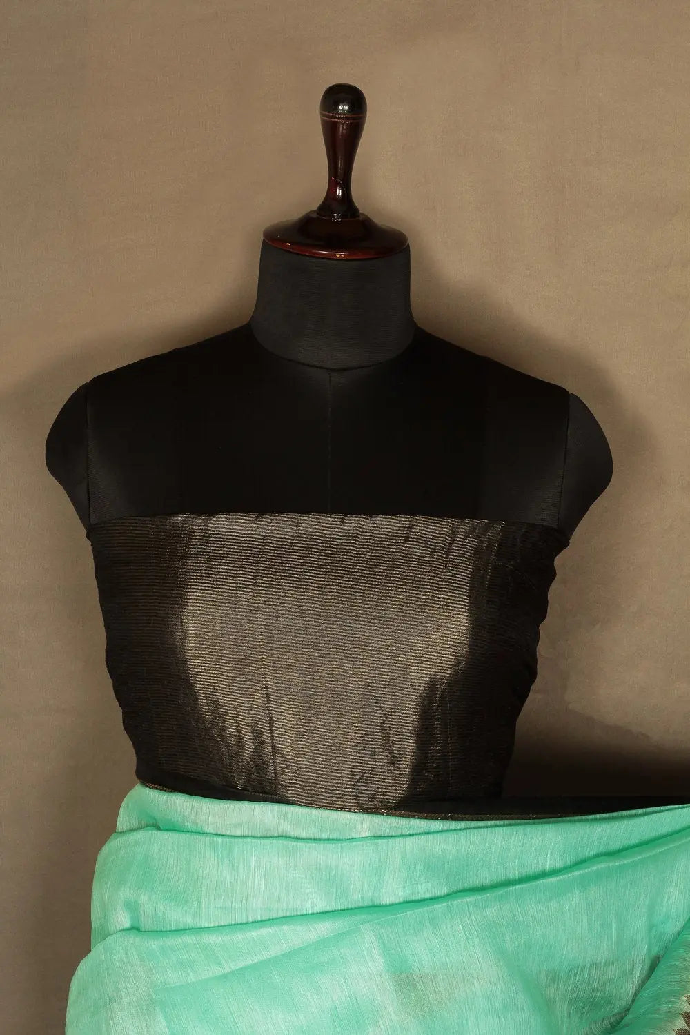 Banarasi Silk Linen Saree | Black and Gold Zari Border | Pista Body | KIHUMS Saree kihums clothing