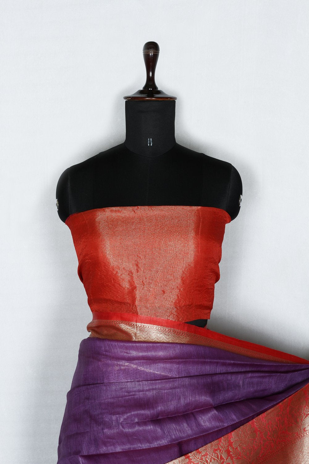 Banarasi Silk Linen Saree | Red and Gold Zari Border | Purple Body | KIHUMS Saree