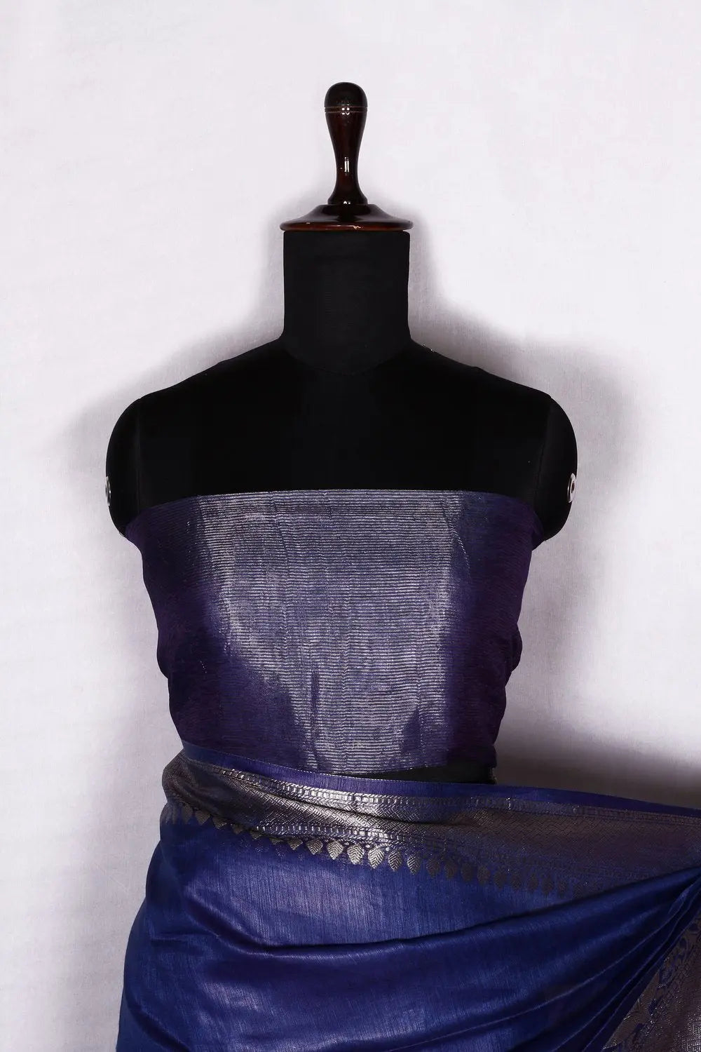 Banarasi Silk Linen Saree | Gold Zari Border | Blue Body | KIHUMS Saree kihums clothing