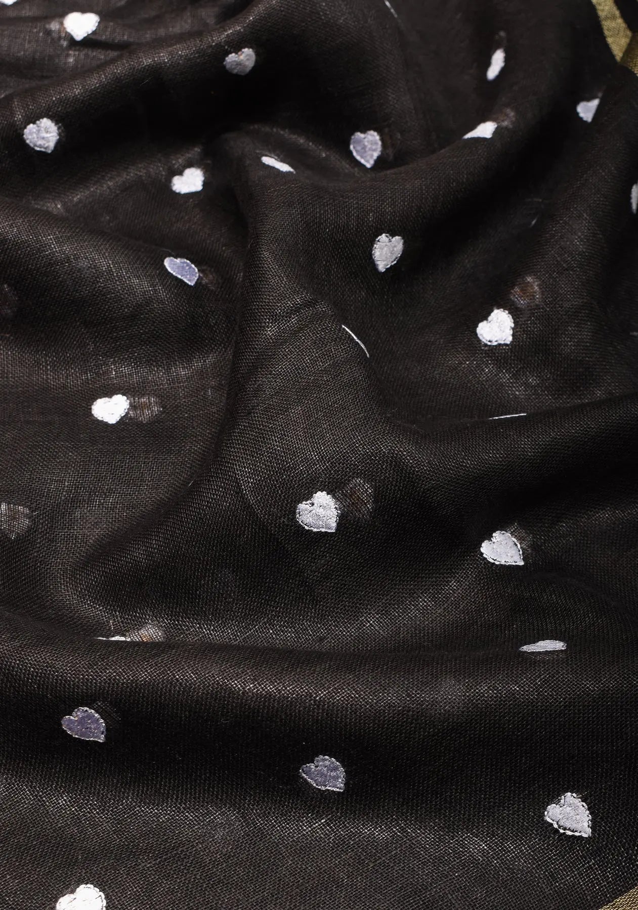 Hearts Embroidered Black Pure Linen Saree | KIHUMS Saree kihums clothing