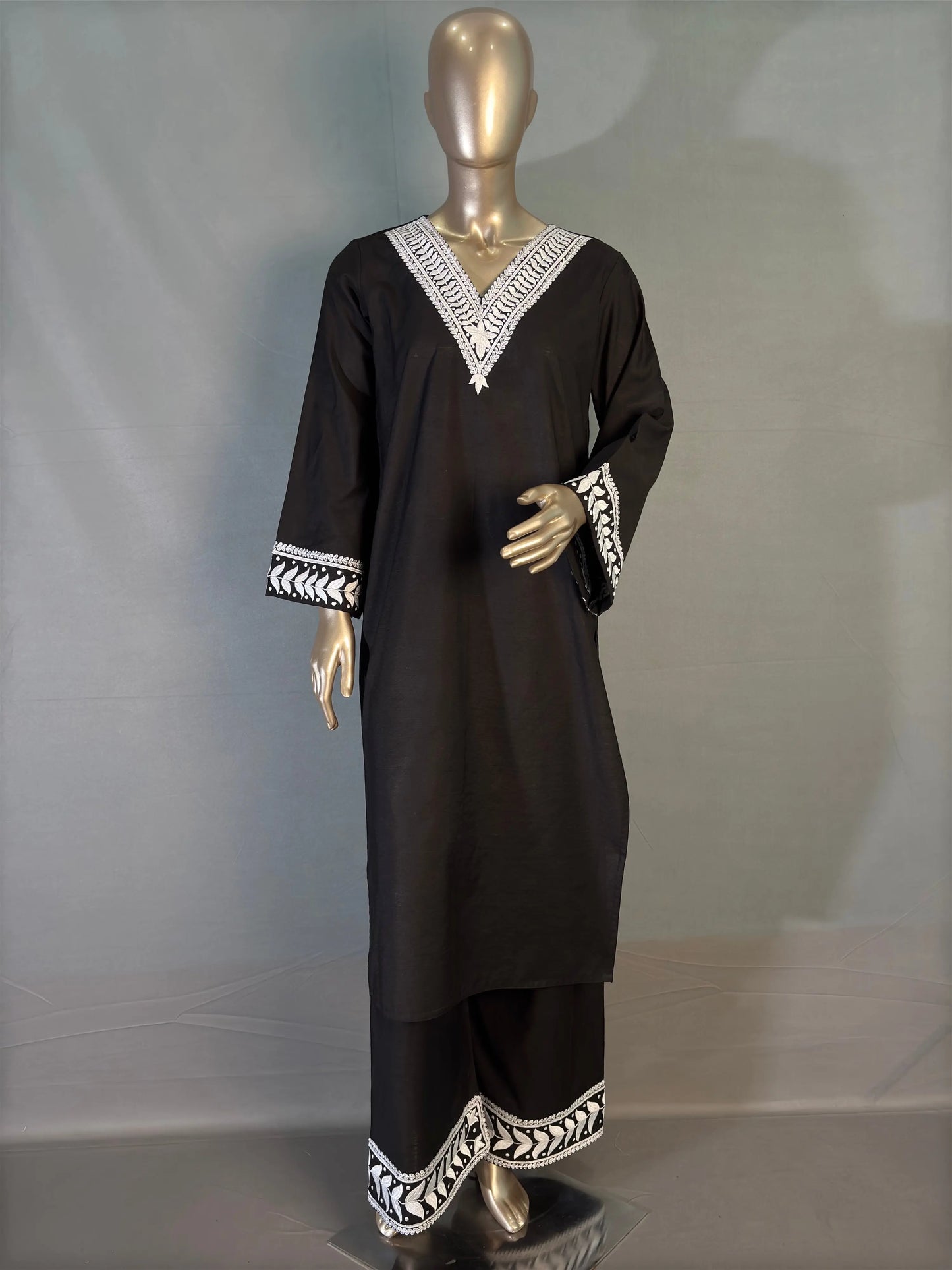 Black with White Thread Embroidered Pakistani Style Oversized Co-ord set kihums clothing