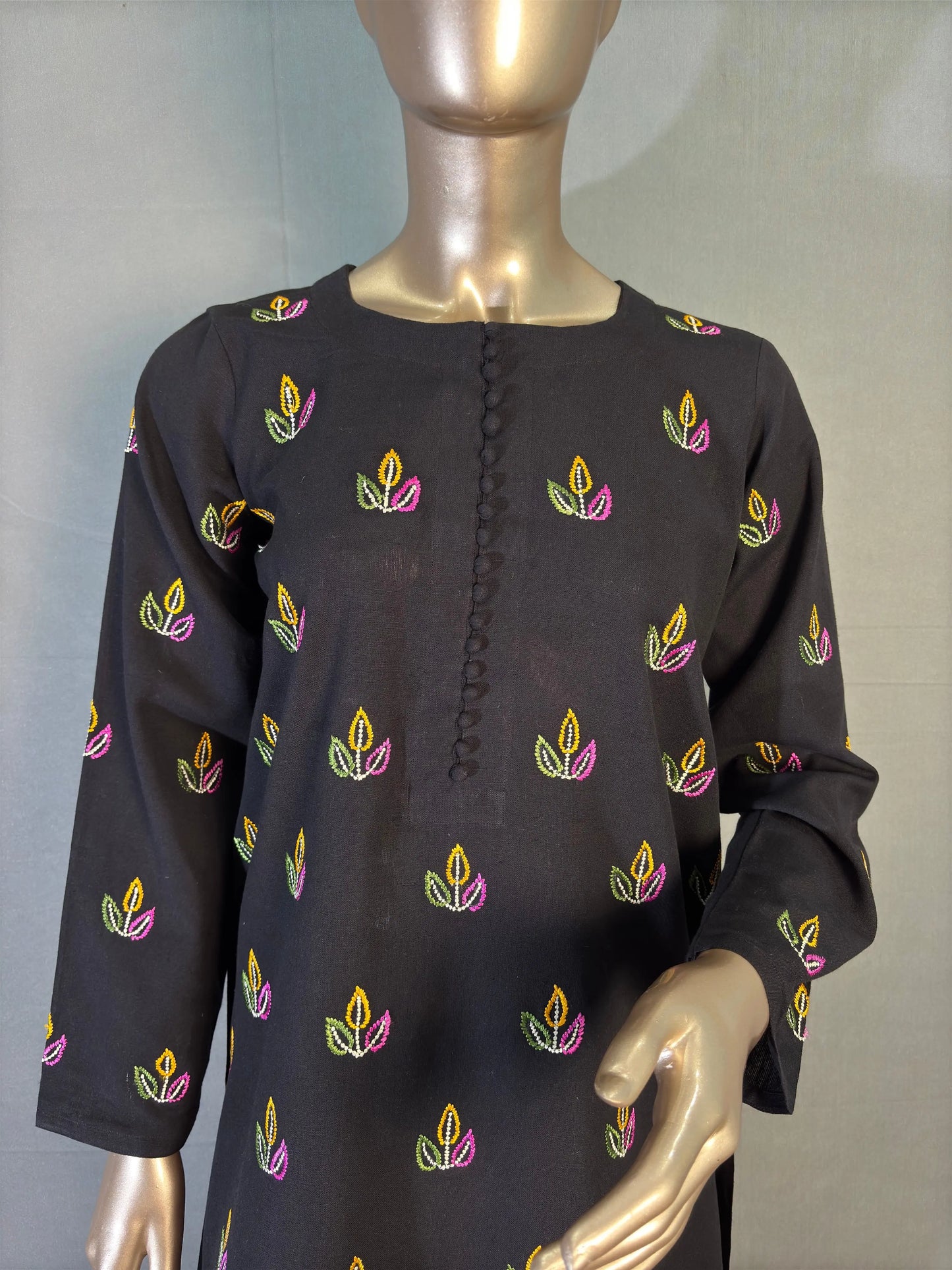 Farsi Style Pakistani Kurta Set- Black with Embroidery work kihums clothing