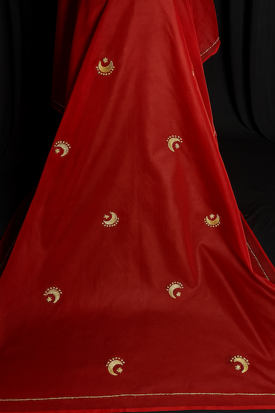 CHAND TARA Dark Red Handwoven Organza Saree with Cutdana Hand Embroidery Work | KIHUMS Saree