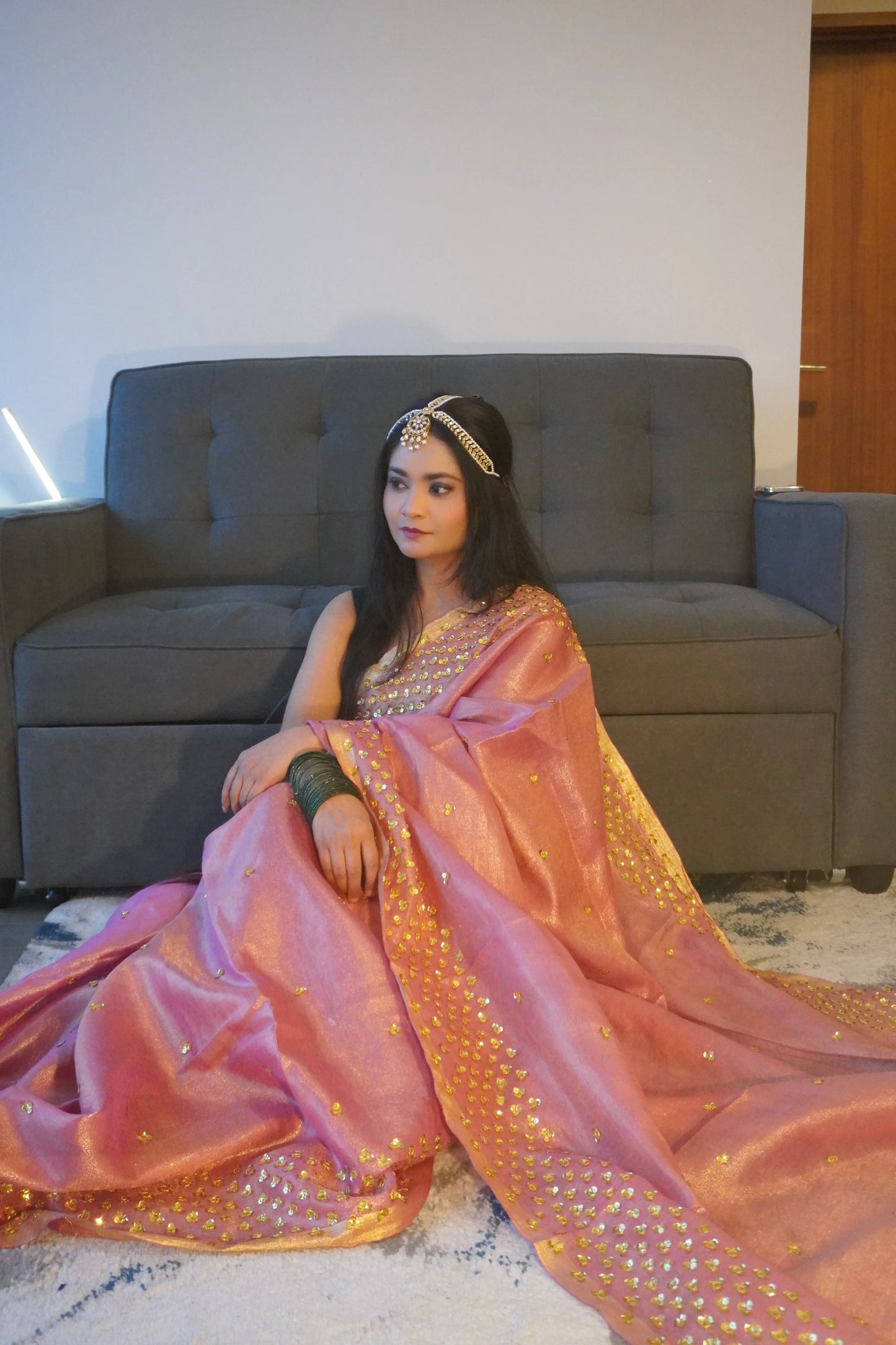 Onion Pink Shade Embellished Gold shimmering Saree| Handwork | Sequins work KIHUMS Saree kihums clothing