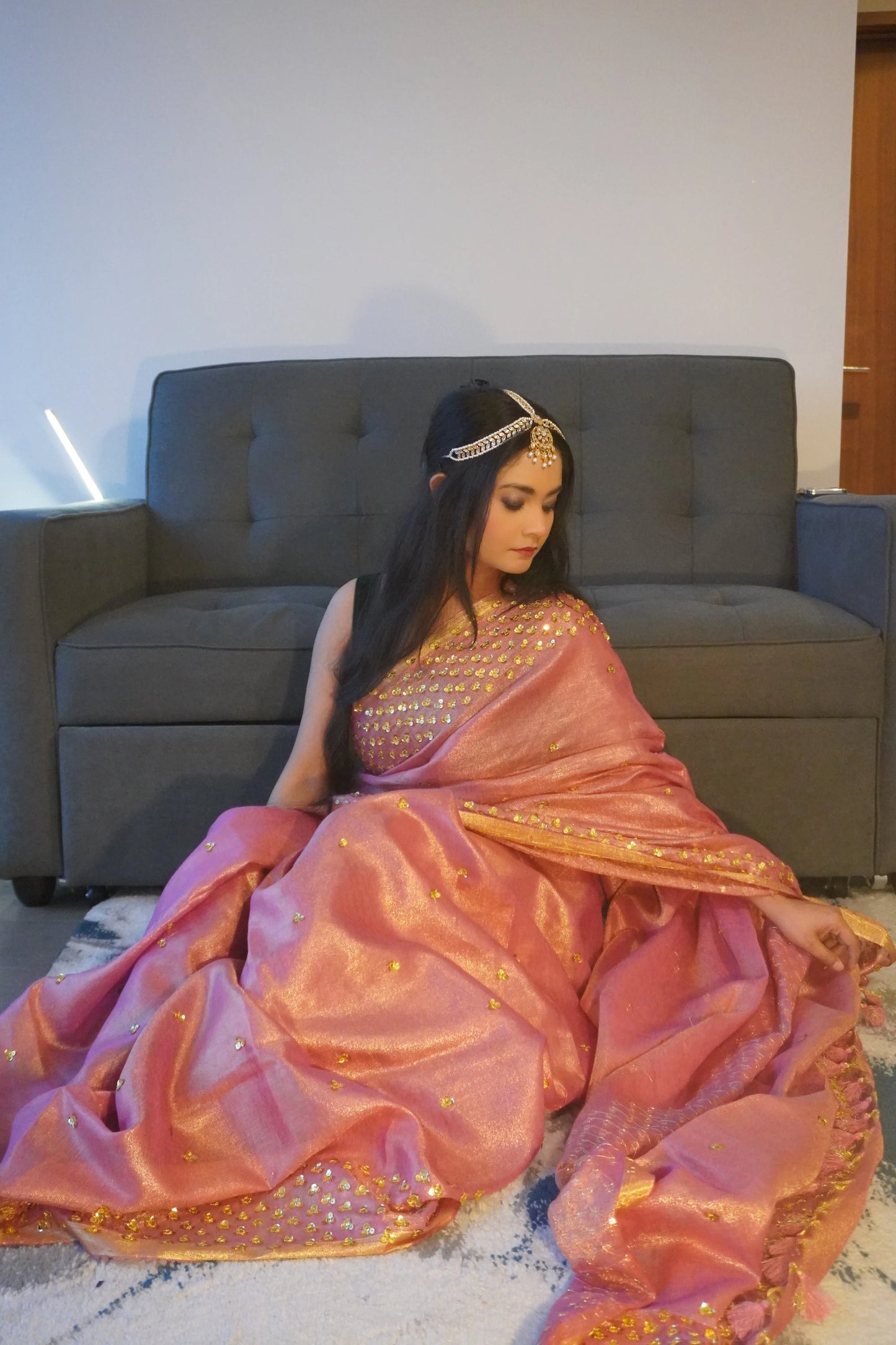 Onion Pink Shade Embellished Gold shimmering Saree| Handwork | Sequins work KIHUMS Saree kihums clothing