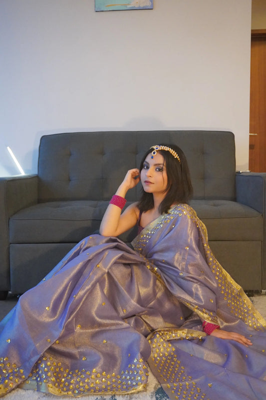 Lavender Shade Embellished Gold shimmering Saree| Handwork | Sequins work KIHUMS Saree kihums clothing