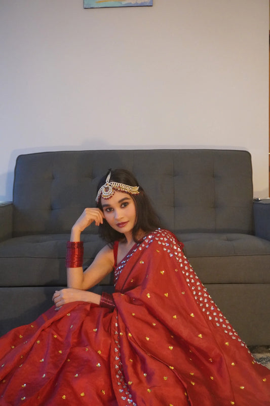 Dark Red Embellished Silk Saree| Handwork | Sequins work KIHUMS Saree kihums clothing