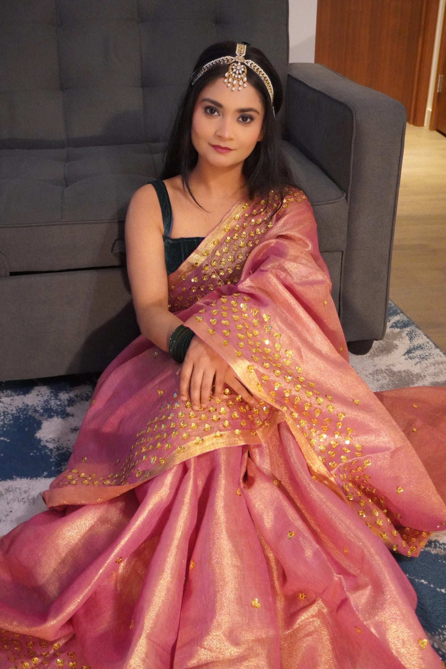 Onion Pink Shade Embellished Gold shimmering Saree| Handwork | Sequins work KIHUMS Saree kihums clothing