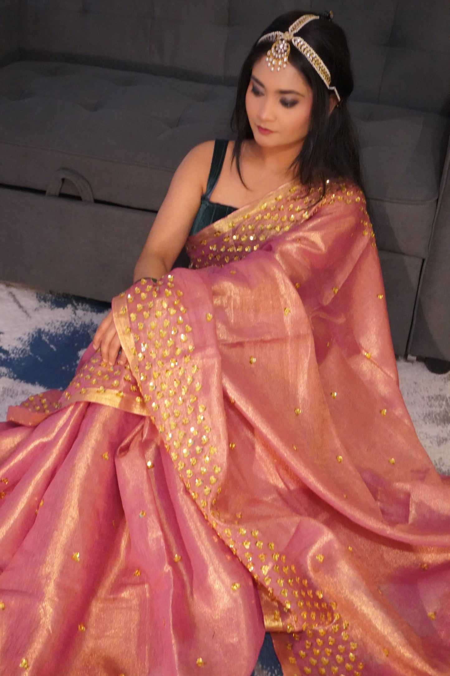 Onion Pink Shade Embellished Gold shimmering Saree| Handwork | Sequins work KIHUMS Saree kihums clothing