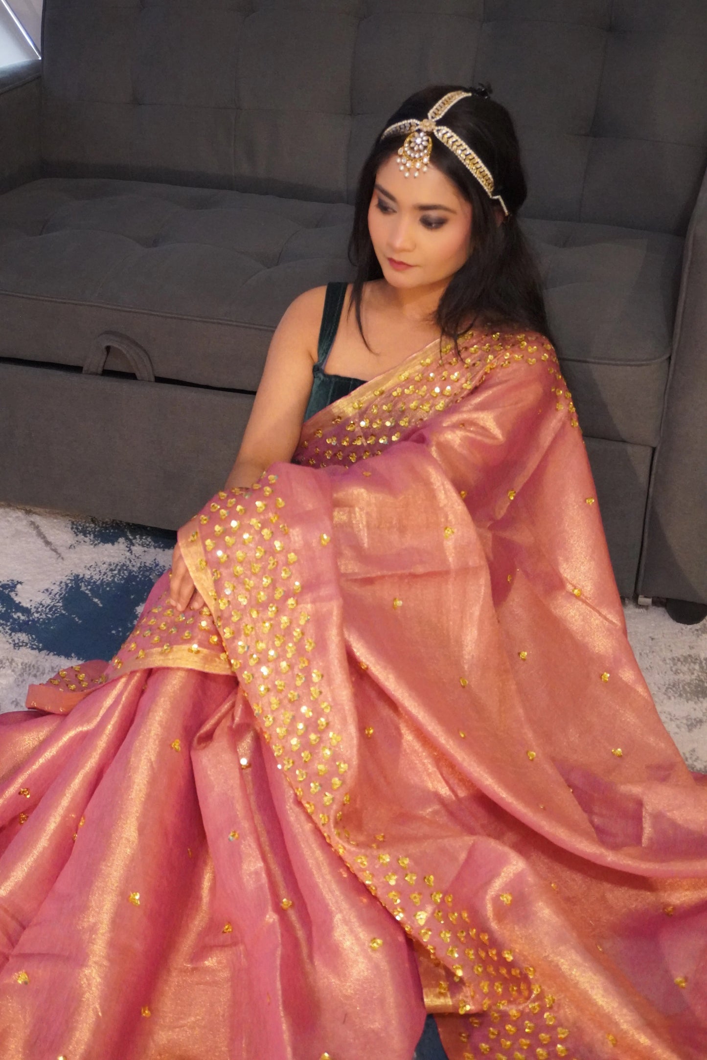 Onion Pink Shade Embellished Gold shimmering Saree| Handwork | Sequins work KIHUMS Saree kihums clothing