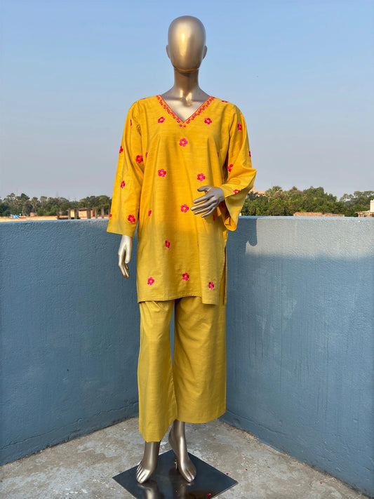 Lime Yellow- Pakistani Silhouette Floral Embroidery Kurta Set kihums clothing
