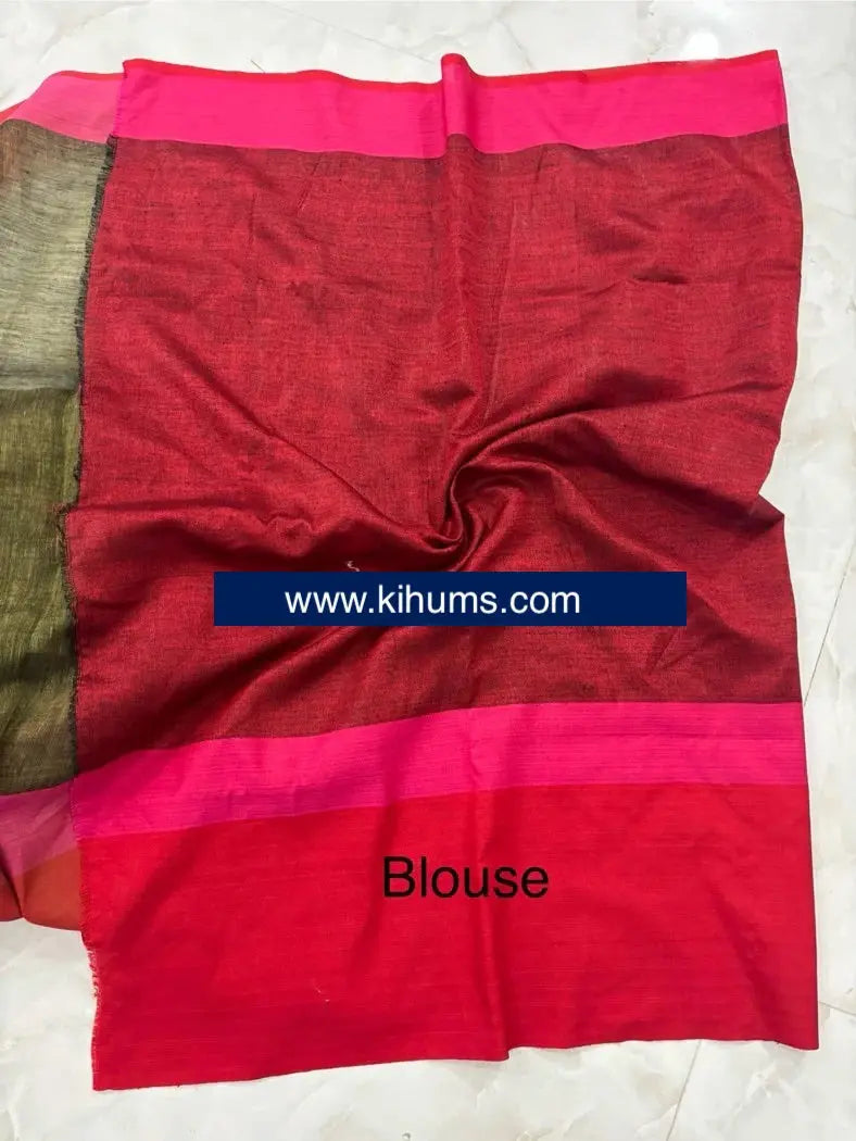 Desert Rose Handwoven Linen Saree | Contrast border | KIHUMS Saree kihums clothing