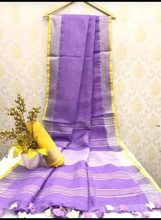 Lavender Handwoven organic Linen Saree |Silver Zari| KIHUMS Saree kihums clothing