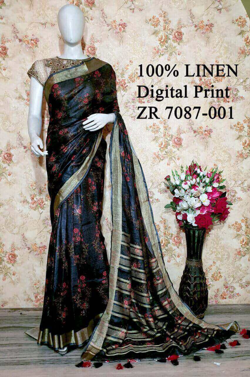 Black Shade Kalamkari Printed linen saree I Silver Zari BorderI Handwoven Saree I Pretty Sari | KIHUMS Saree kihums clothing