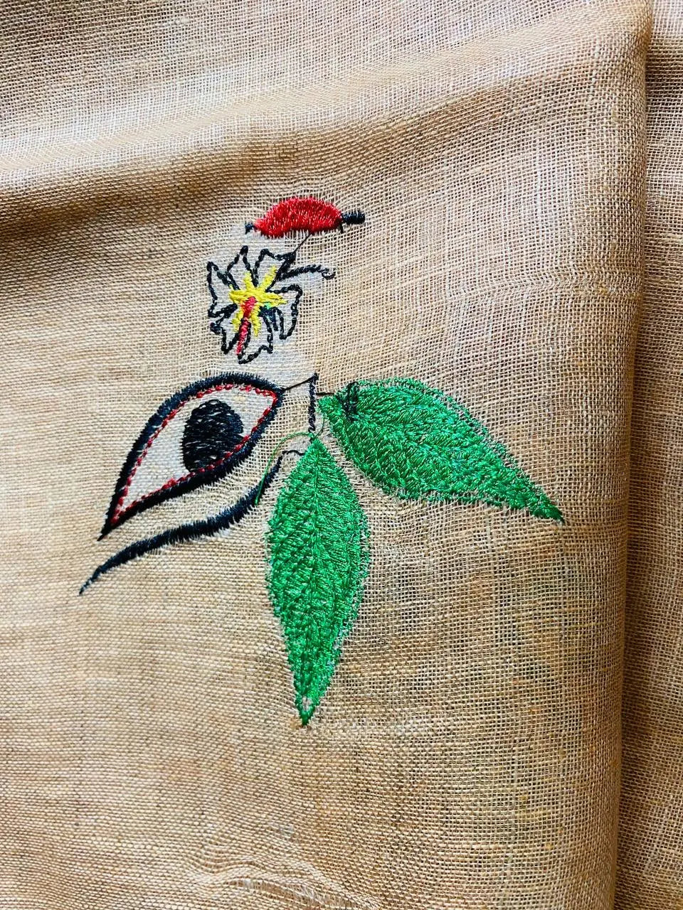 Light cream Handwoven Linen Saree with Embroidery Work | Zari Border | KIHUMS Saree kihums clothing
