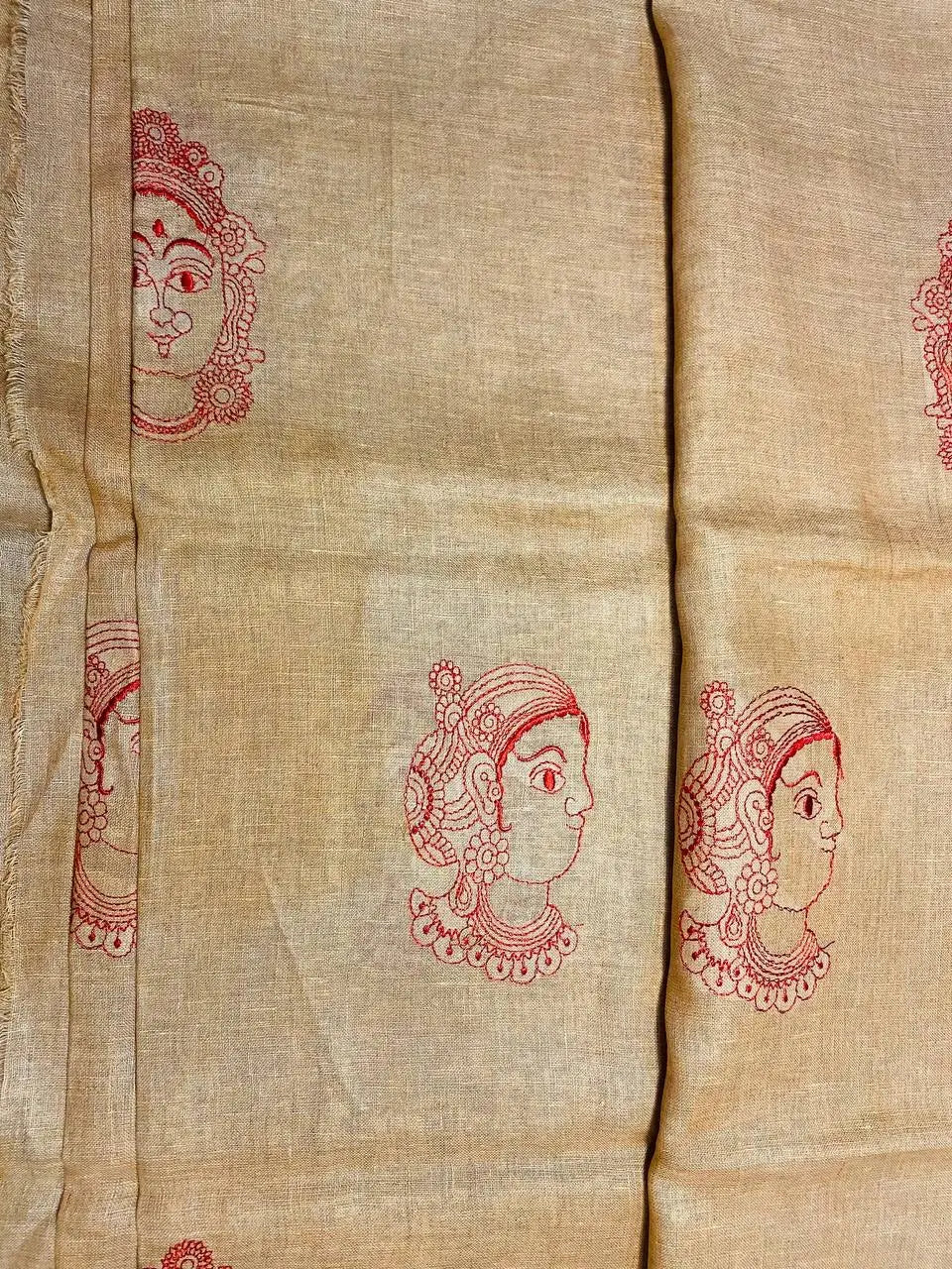 Light cream Handwoven Linen Saree with Embroidery Work | Zari Border | KIHUMS Saree kihums clothing