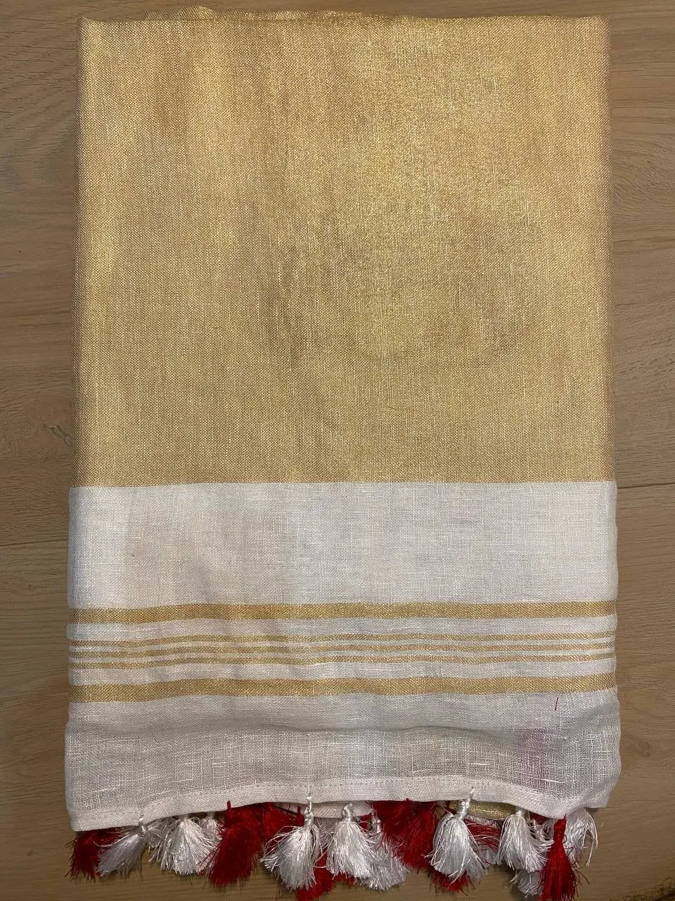 White Handwoven Linen Saree with Embroidery Work | Zari Border | KIHUMS Saree kihums clothing