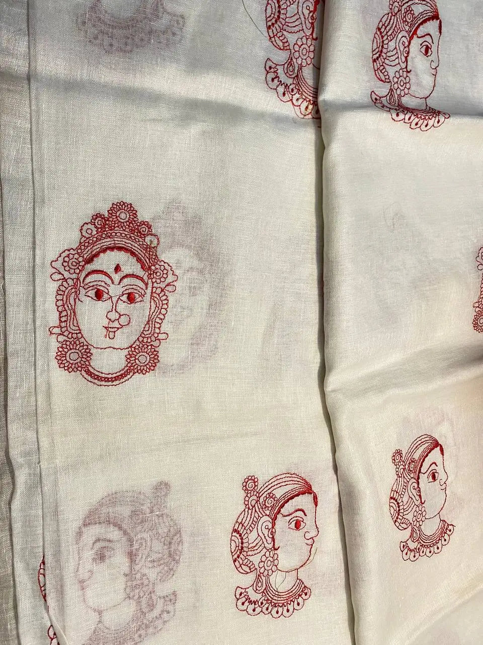 White Handwoven Linen Saree with Embroidery Work | Zari Border | KIHUMS Saree kihums clothing