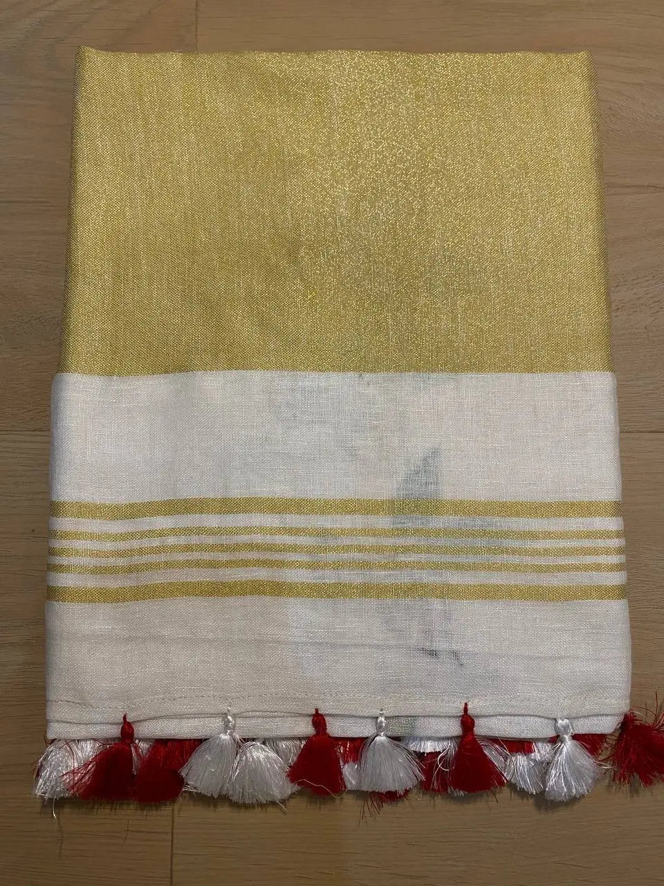 White Handwoven Linen Saree with Embroidery Work | Zari Border | KIHUMS Saree kihums clothing