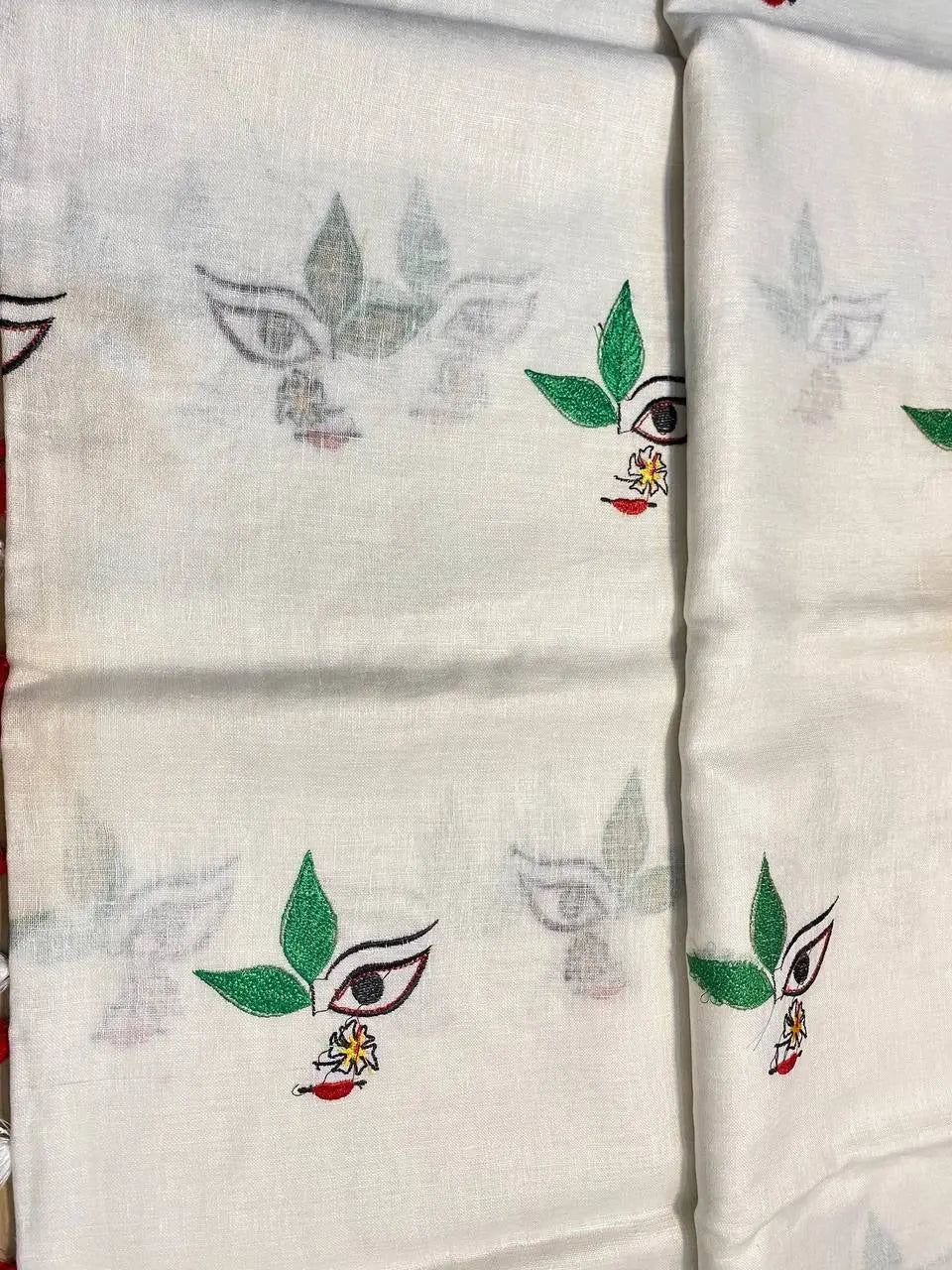 White Handwoven Linen Saree with Embroidery Work | Zari Border | KIHUMS Saree kihums clothing