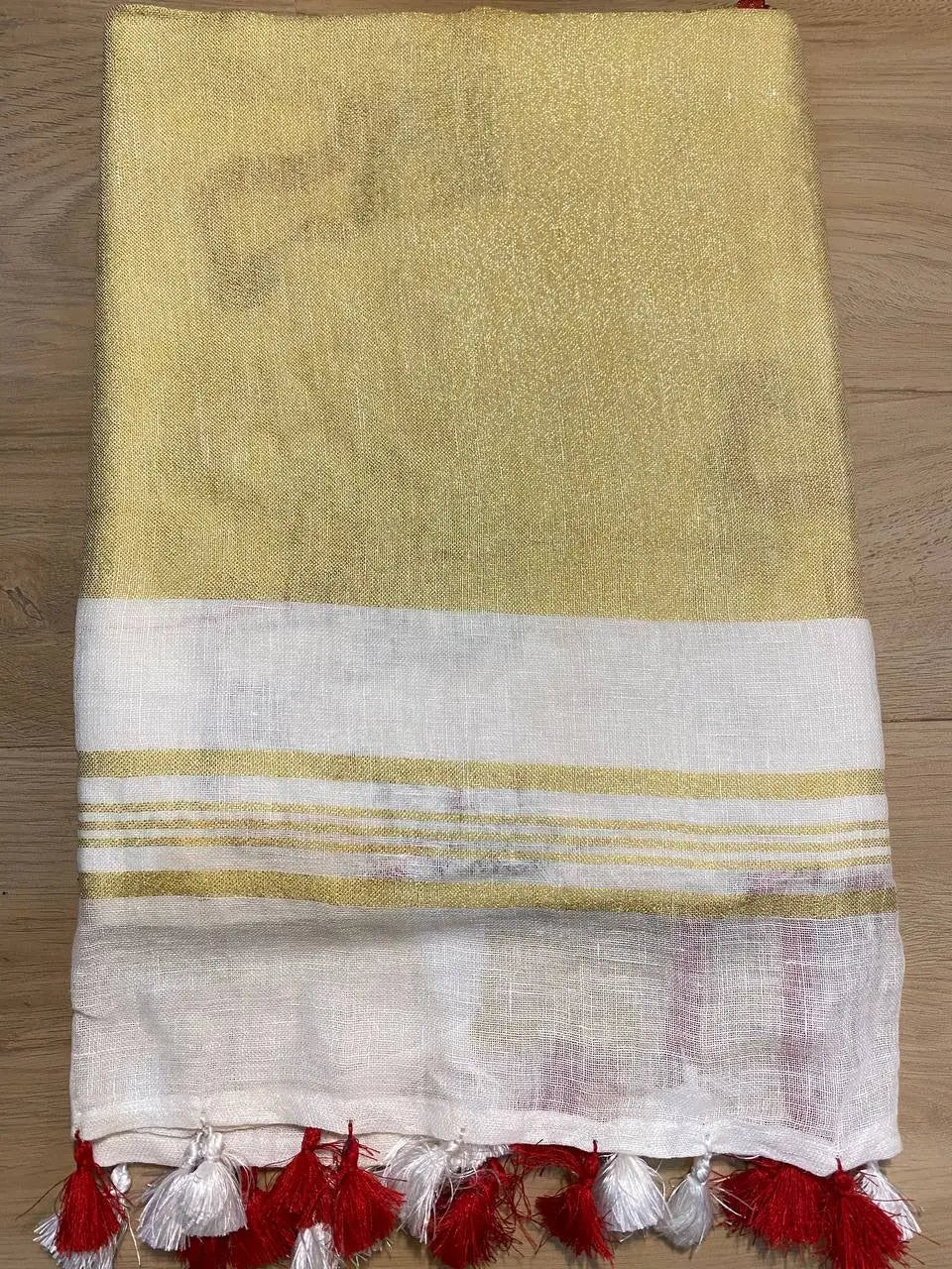 White Handwoven Linen Saree with Embroidery Work | Zari Border | KIHUMS Saree kihums clothing