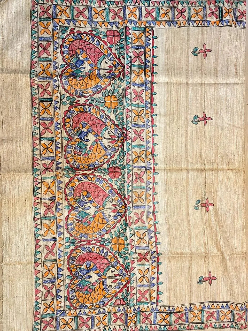 DUPATTA: Madhubani Handpainted Tussar Silk Handloom Dupatta| KIHUMS Dupatta