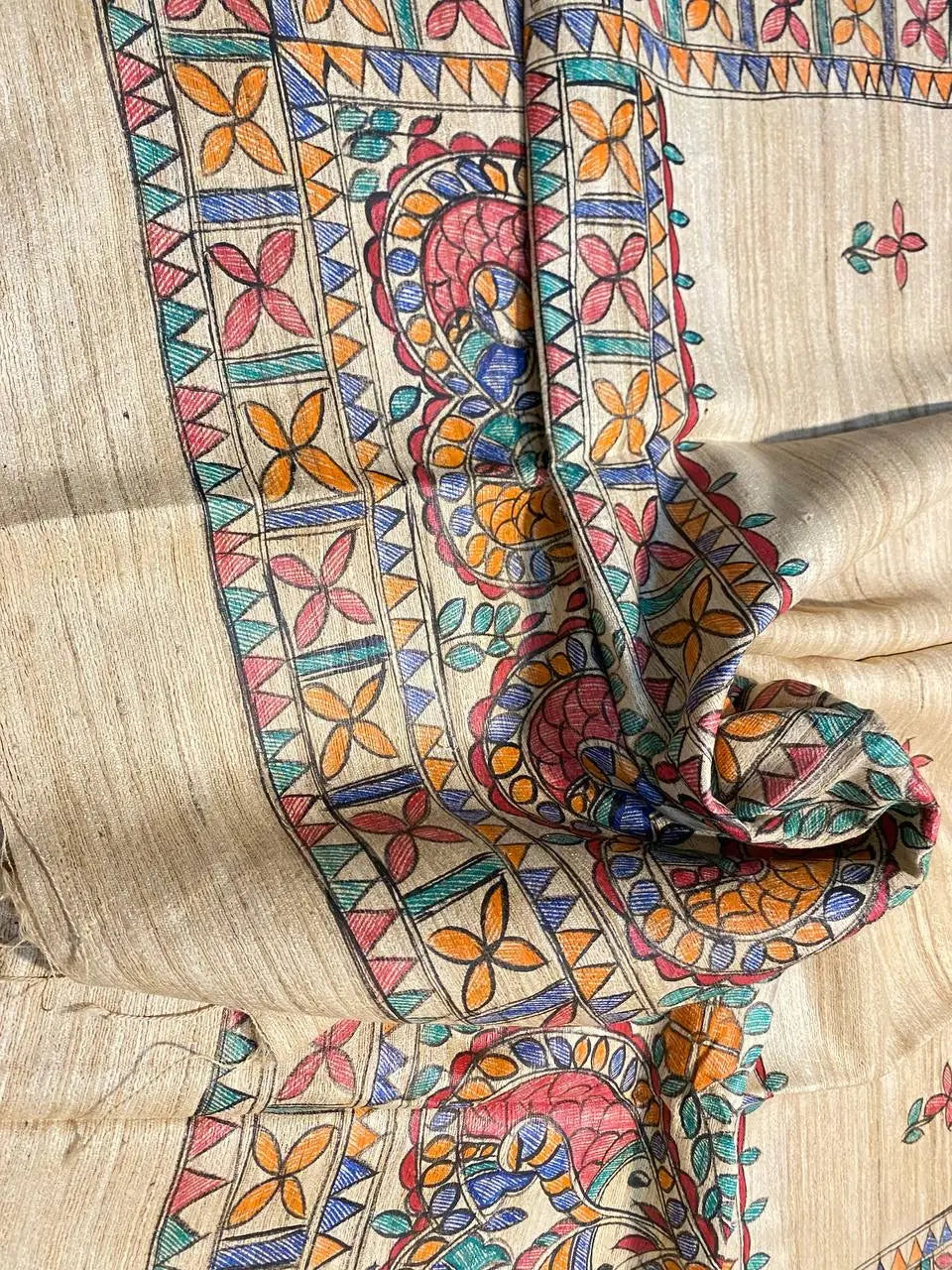 DUPATTA: Madhubani Handpainted Tussar Silk Handloom Dupatta| KIHUMS Dupatta