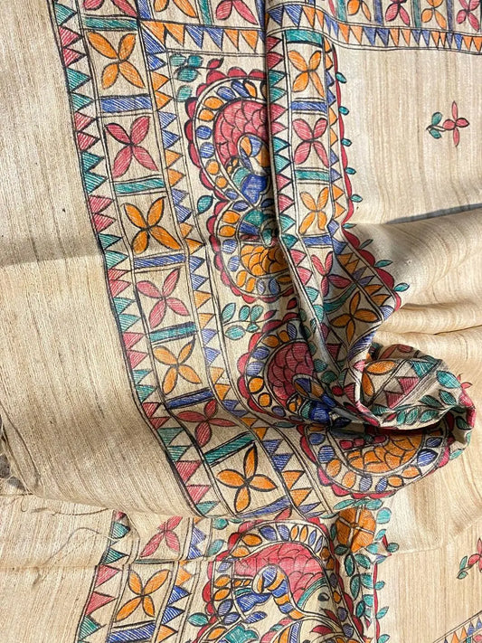 DUPATTA: Madhubani Handpainted Tussar Silk Handloom Dupatta| KIHUMS Dupatta kihums clothing