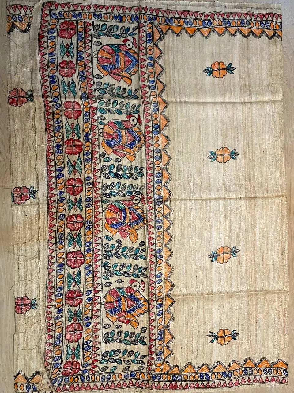 DUPATTA: Madhubani Handpainted Tussar Silk Handloom Dupatta| KIHUMS Dupatta