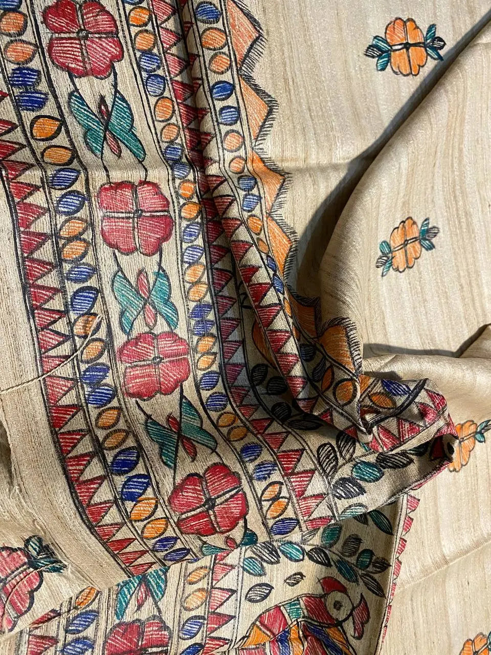 DUPATTA: Madhubani Handpainted Tussar Silk Handloom Dupatta| KIHUMS Dupatta