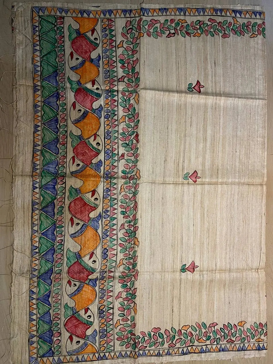 DUPATTA: Madhubani Handpainted Tussar Silk Handloom Dupatta| KIHUMS Dupatta