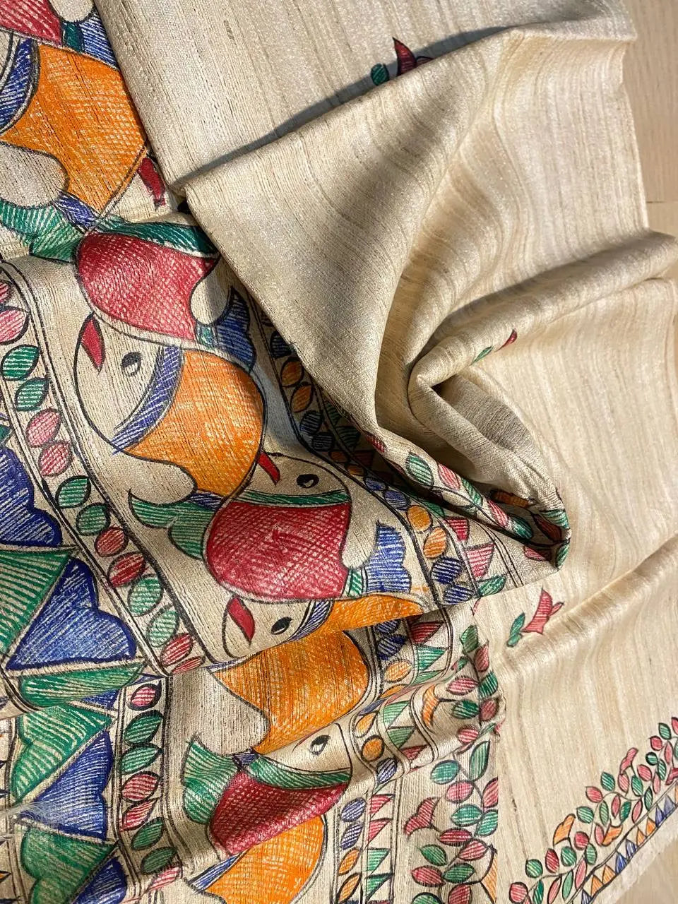 DUPATTA: Madhubani Handpainted Tussar Silk Handloom Dupatta| KIHUMS Dupatta