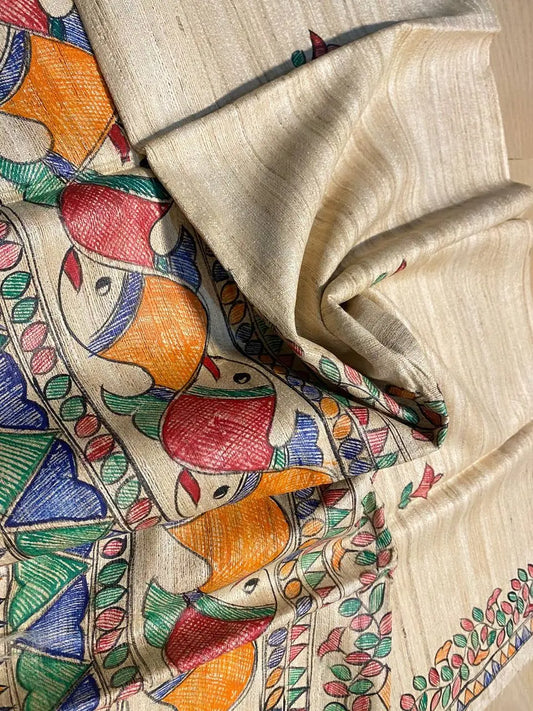 DUPATTA: Madhubani Handpainted Tussar Silk Handloom Dupatta| KIHUMS Dupatta kihums clothing