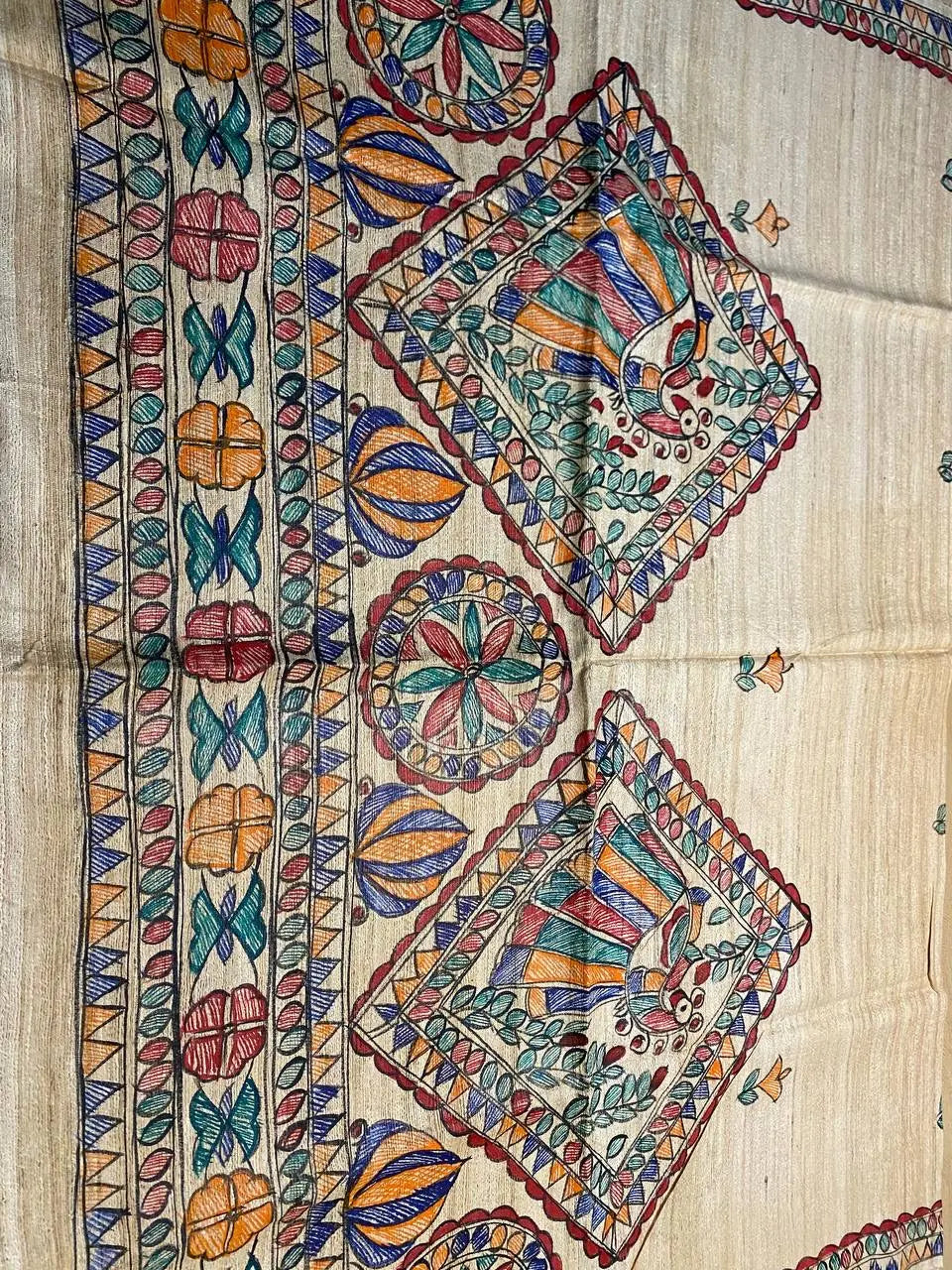 DUPATTA: Madhubani Handpainted Tussar Silk Handloom Dupatta| KIHUMS Dupatta
