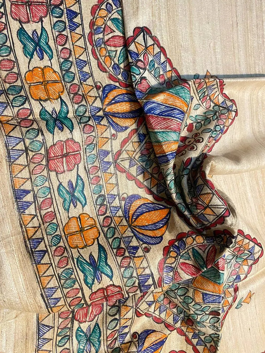 DUPATTA: Madhubani Handpainted Tussar Silk Handloom Dupatta| KIHUMS Dupatta kihums clothing