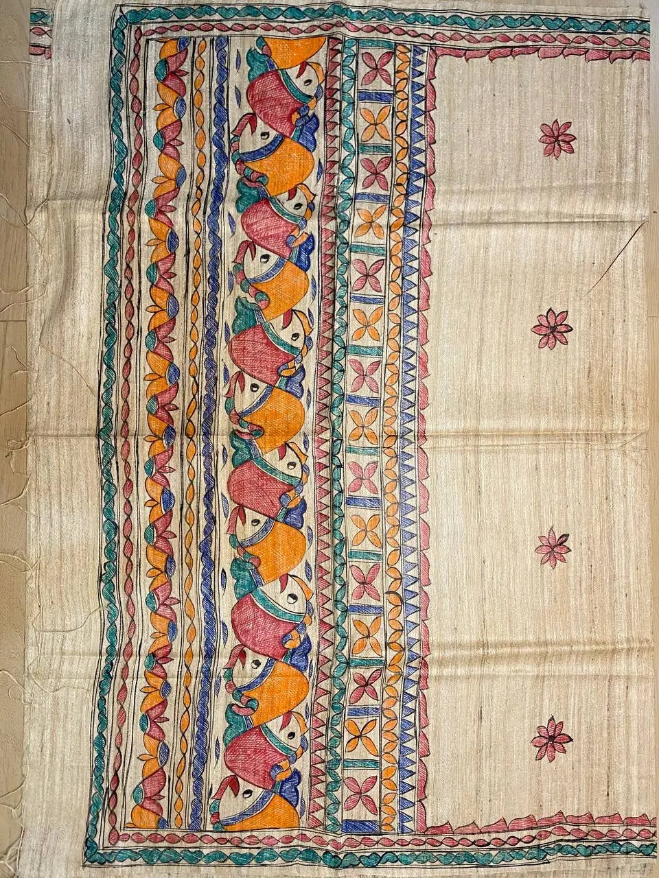 DUPATTA: Madhubani Handpainted Tussar Silk Handloom Dupatta| KIHUMS Dupatta