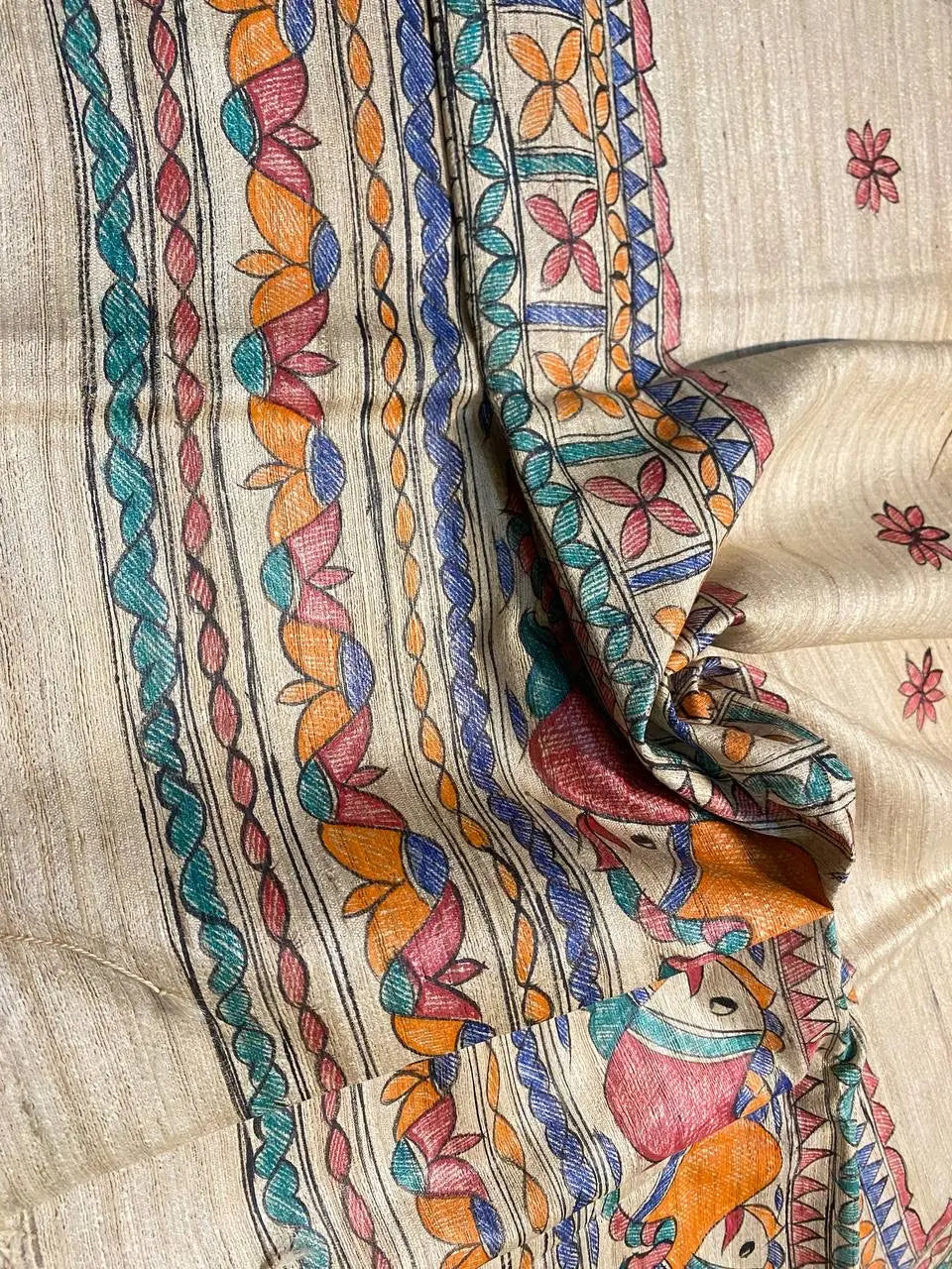 DUPATTA: Madhubani Handpainted Tussar Silk Handloom Dupatta| KIHUMS Dupatta