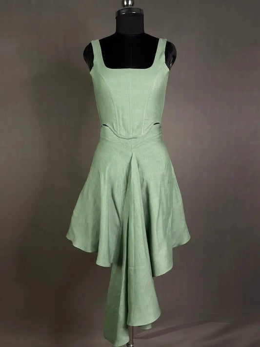 Dusty Green Elegant Cotton Linen Skirt kihums clothing