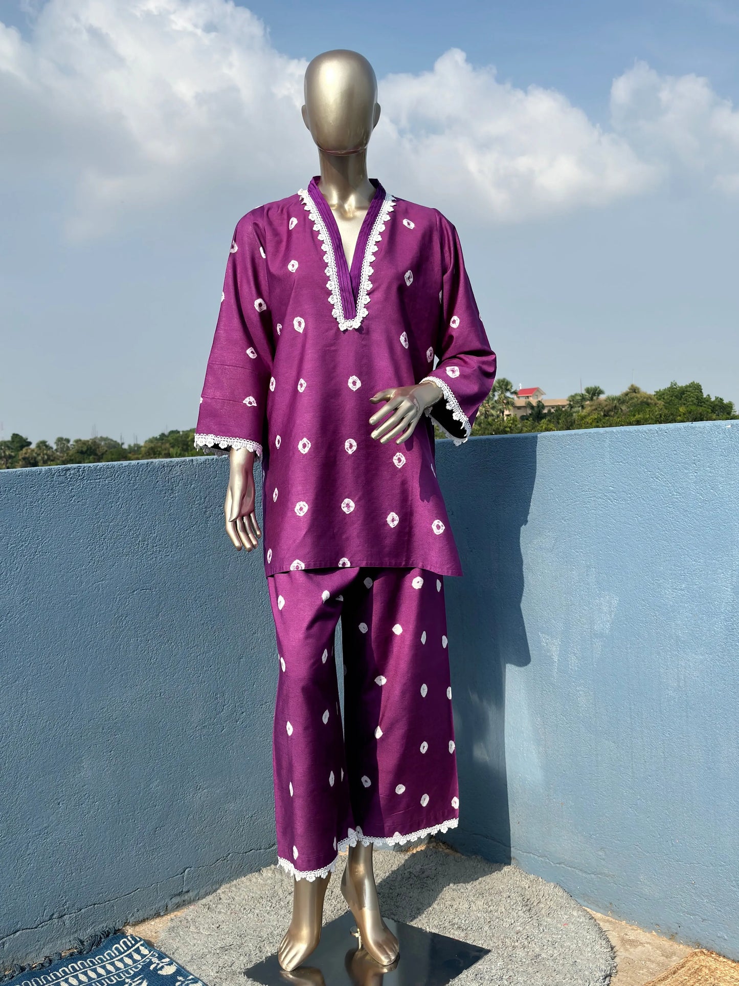 Purple- Stylish & Trendy Bandhani Tie & Dye Co-ord sets | Luxury wear | Airport Look kihums clothing
