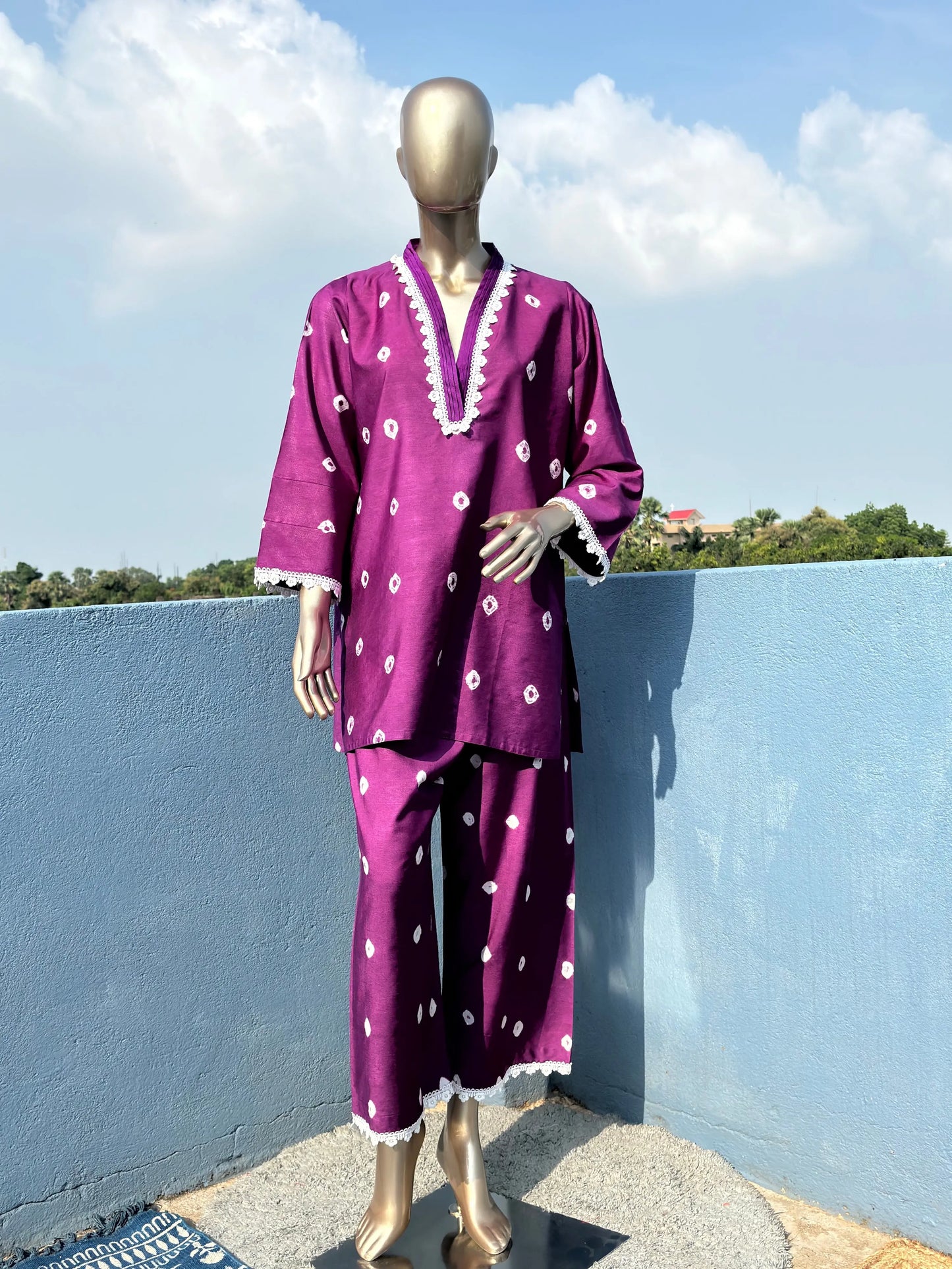Purple- Stylish & Trendy Bandhani Tie & Dye Co-ord sets | Luxury wear | Airport Look kihums clothing