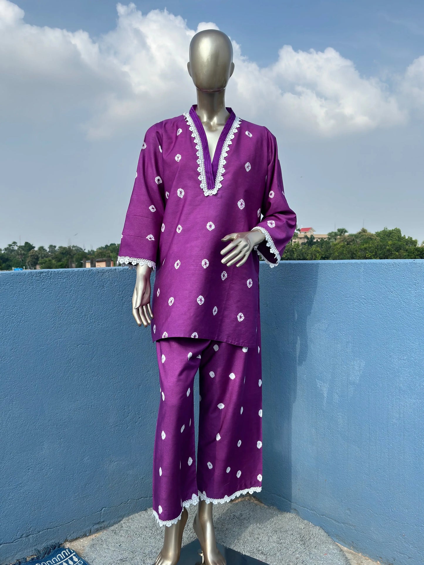 Purple- Stylish & Trendy Bandhani Tie & Dye Co-ord sets | Luxury wear | Airport Look kihums clothing