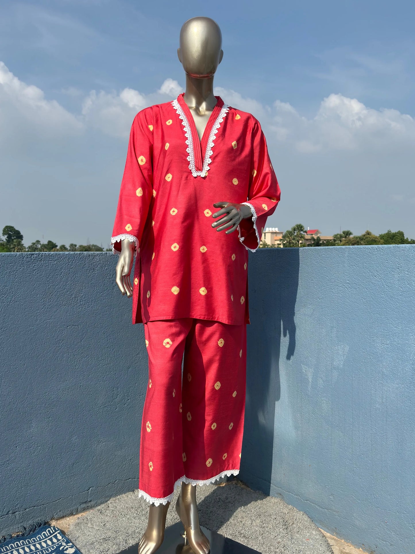 Pink- Stylish & Trendy Bandhani Tie & Dye Co-ord sets | Luxury wear | Airport Look kihums clothing