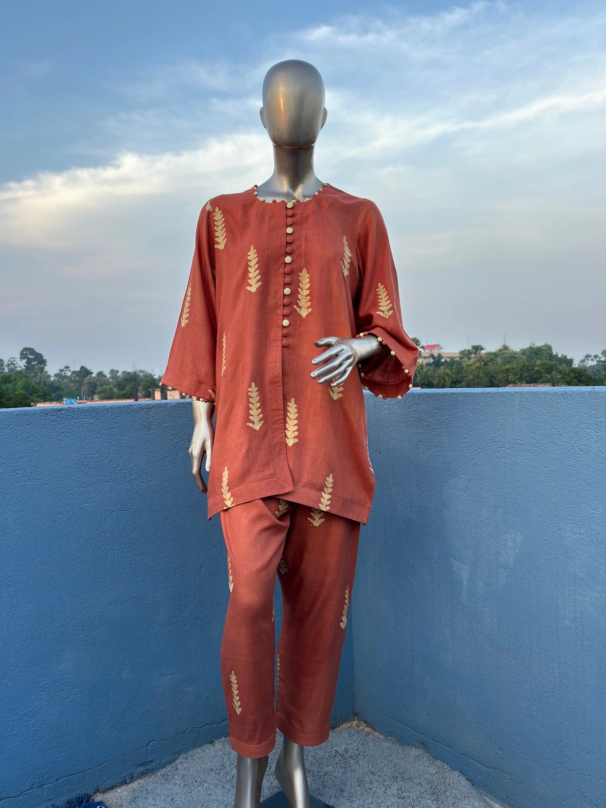 Rust Shade Batik Print Co-ord Set: Elegant & Comfortable Two-Piece Outfit | Fusion of Elegance and Comfort kihums clothing