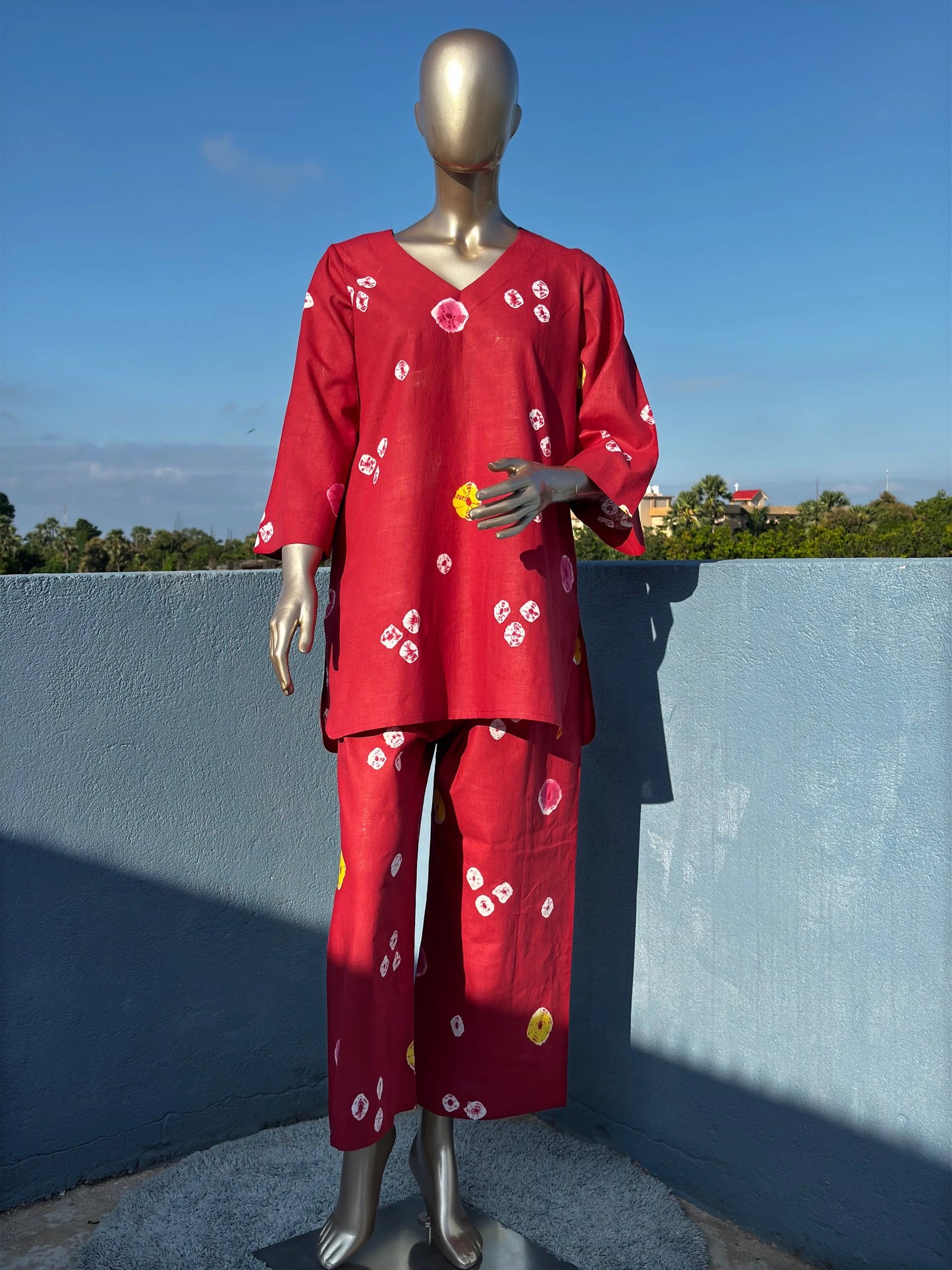 Dark Red Bandhani Co-ord Set: Elegant & Comfortable Two-Piece Outfit | Fusion of Elegance and Comfort kihums clothing