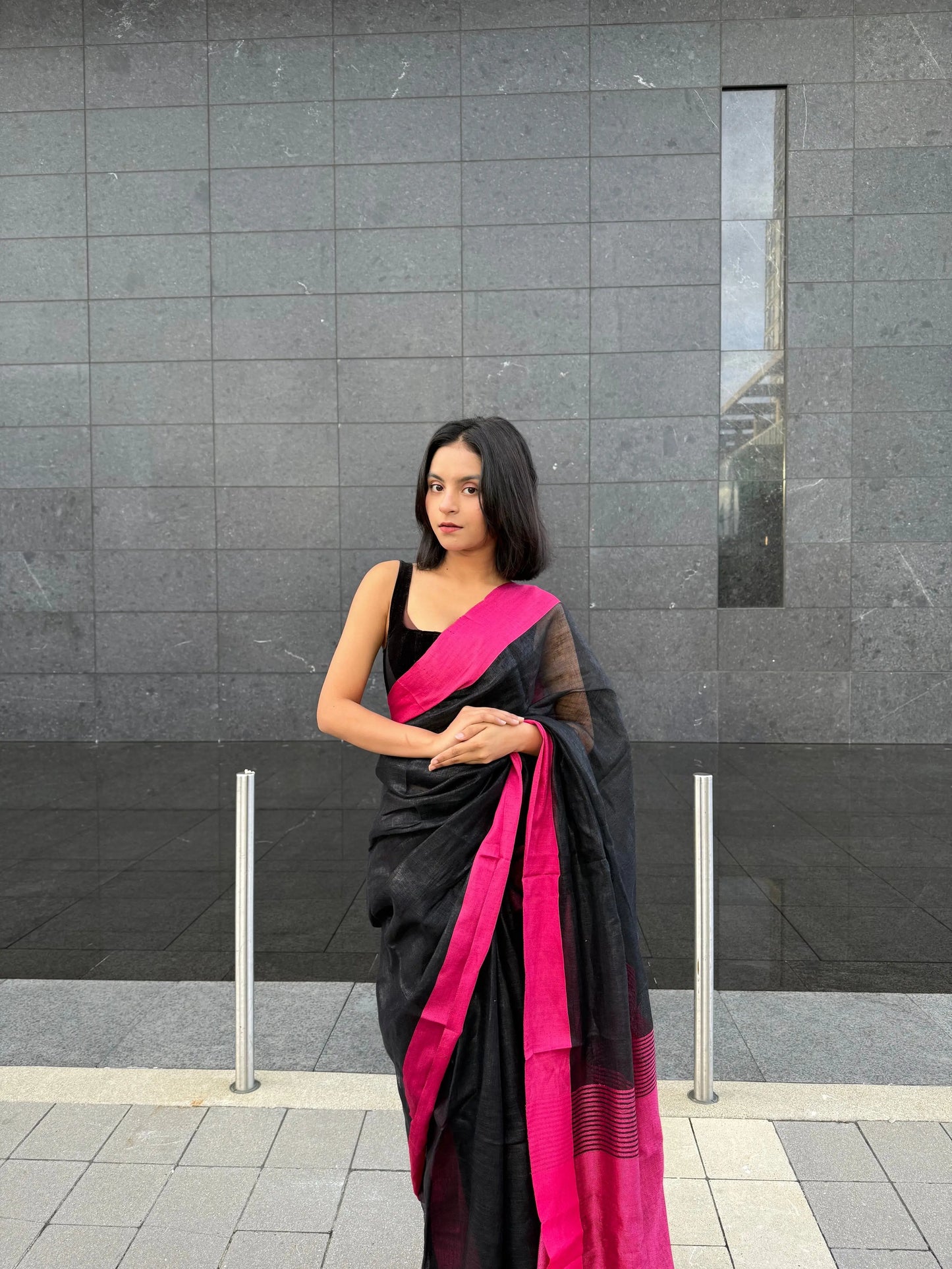 Black shade Handmade Pure Linen Saree | KIHUMS Saree kihums clothing