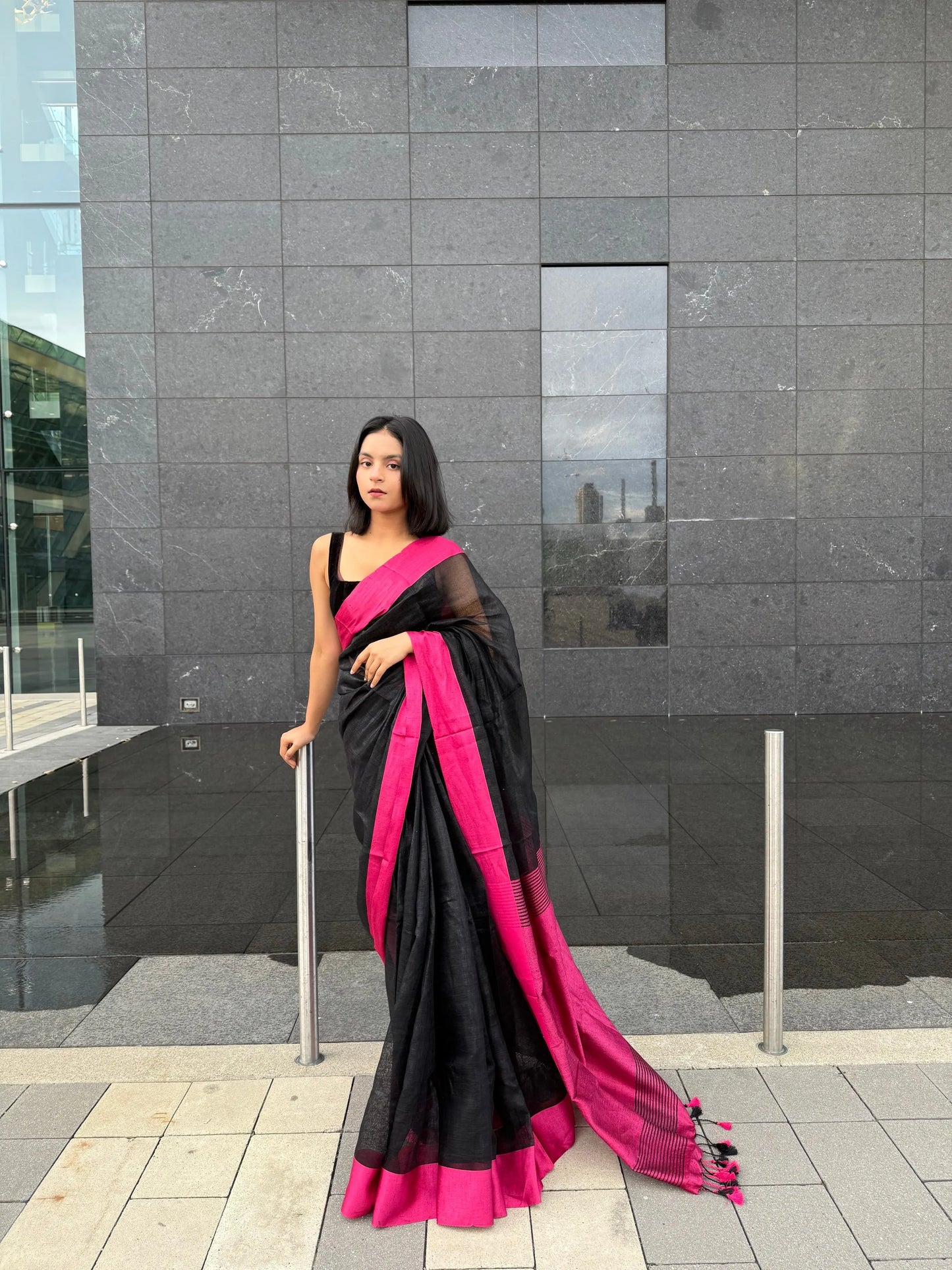 Black shade Handmade Pure Linen Saree | KIHUMS Saree kihums clothing