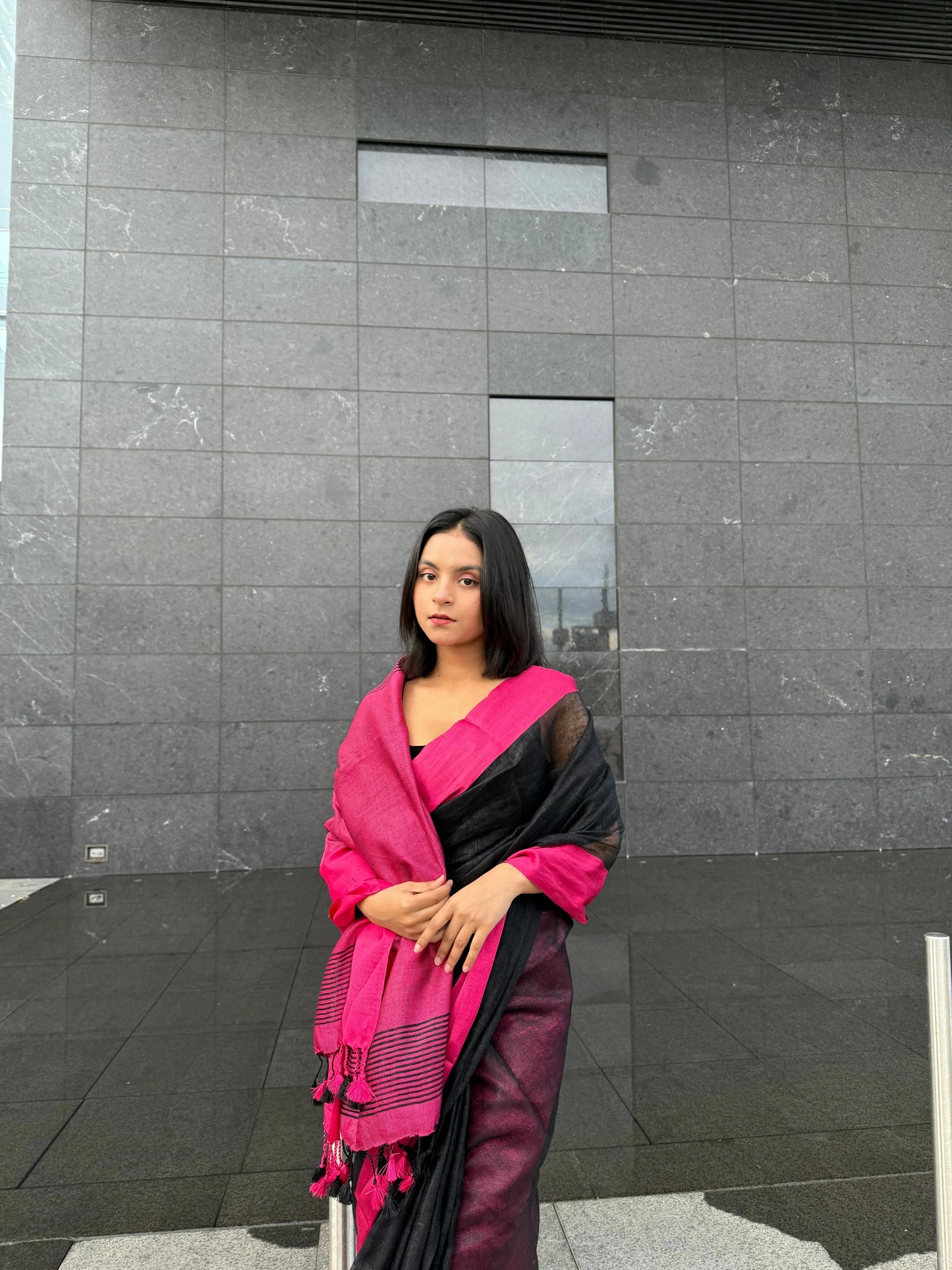 Black shade Handmade Pure Linen Saree | KIHUMS Saree kihums clothing