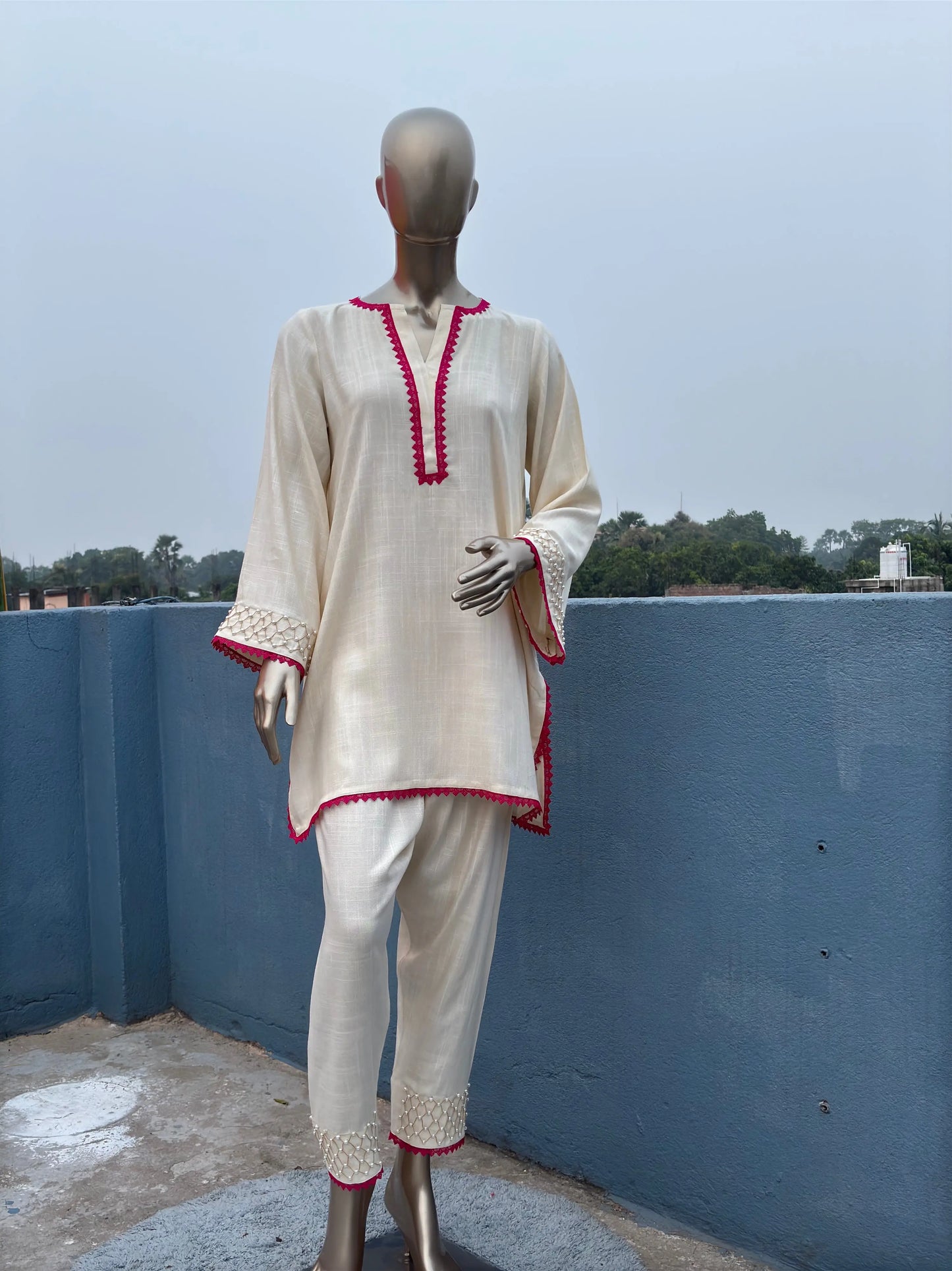 Off White-Stylish & Trendy Pearl Embellished Co-ord sets | Luxury wear | Airport Look kihums clothing